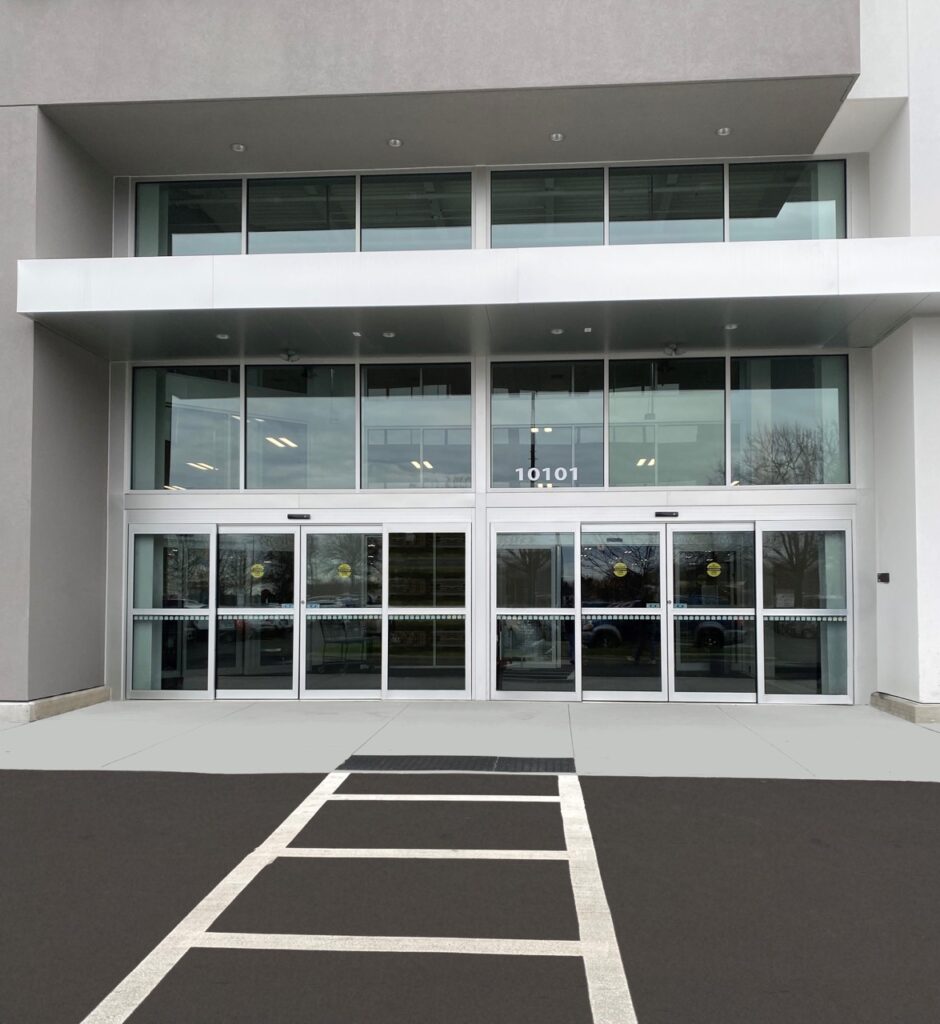 Maine Commercial Automatic Door Repair and Service-Outside of a building looking at automatic doors.